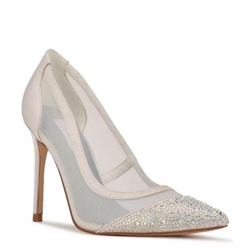 Nine West White Rhinestone Heels